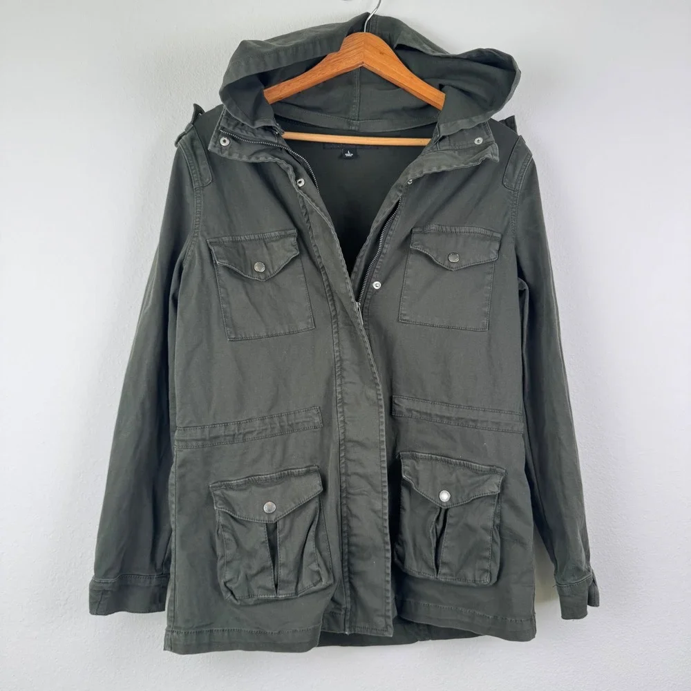 Tinsel Utility Jacket Womens Large Green Excellent Hooded Gorpcore Field Coat